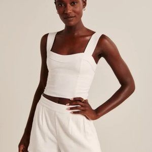 Abercrombie & Fitch Cropped Linen-Blend Corset Top | Small